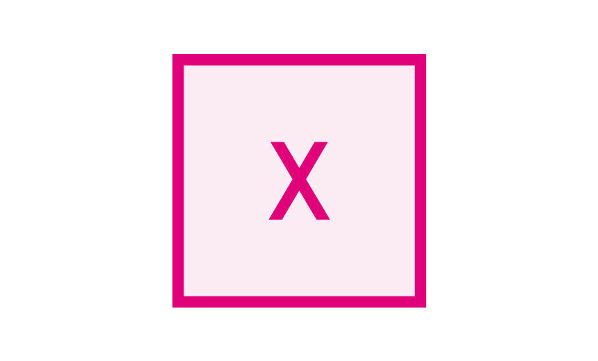Pinkes Quadrat mit einem x in der Mitte